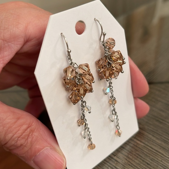 Champagne Colored Swarovski Crystal Cluster Earrings - Picture 9 of 15